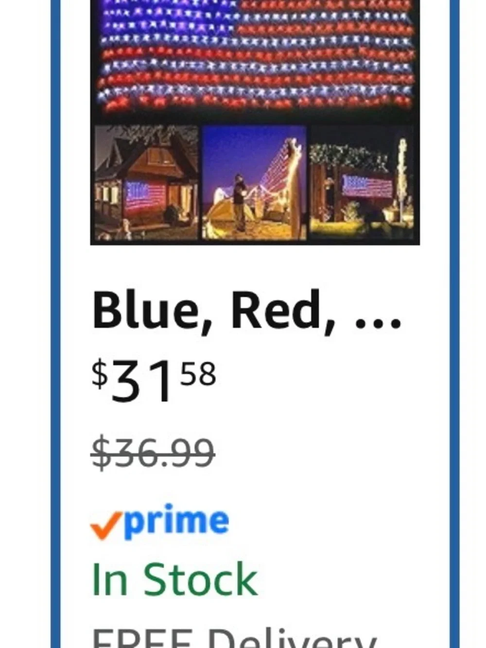 American Flag LED String Lights - Red, White & Blue -